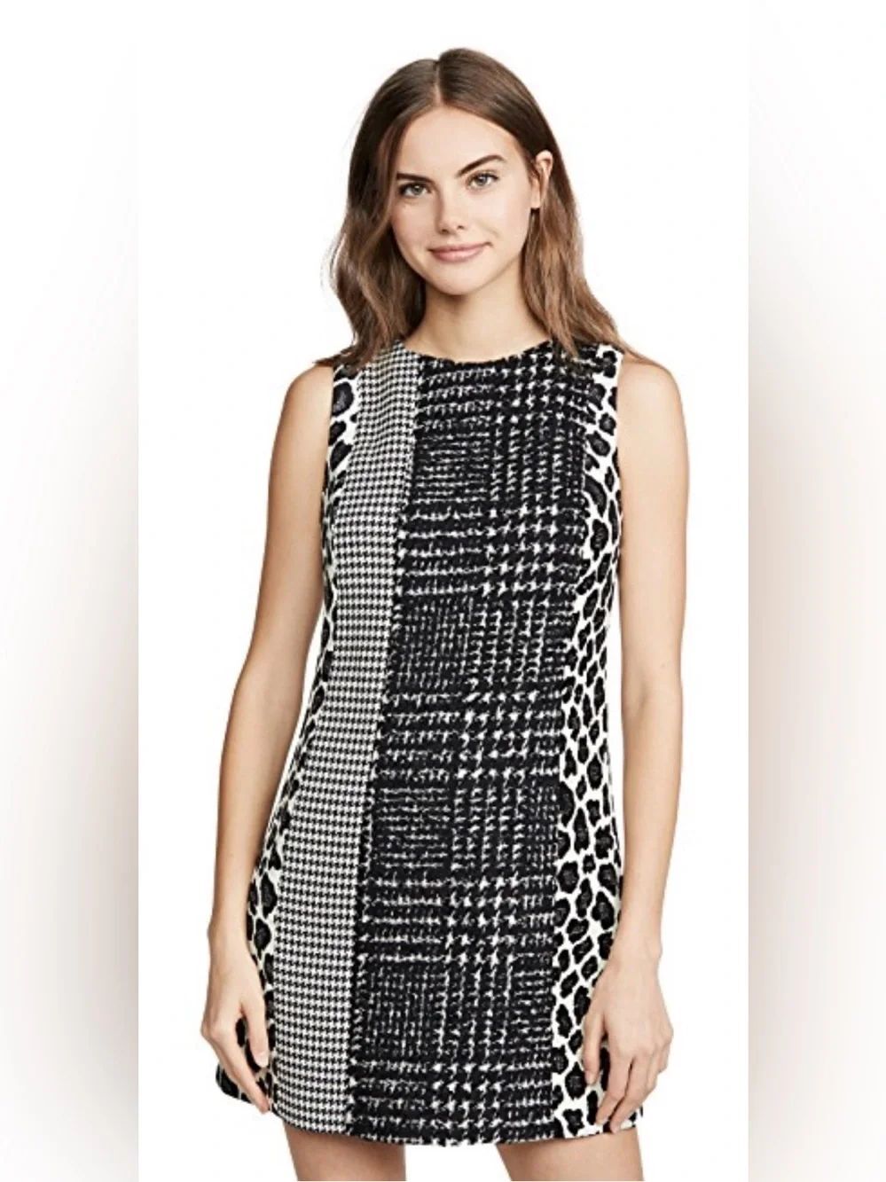 ALICE + OLIVIA Clyde wool-blend tweed, woven and leopard-jacquard dress Sz 4